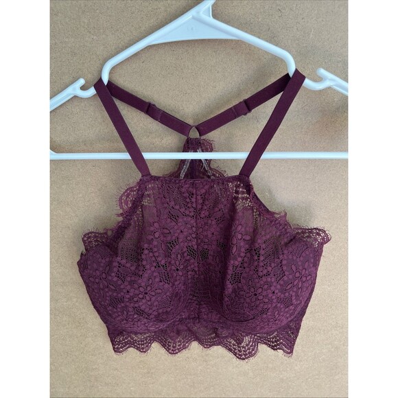 PINK Victoria's Secret Lace Bralette Womens Burgundy Size S D-DD Push Up - Picture 2 of 8